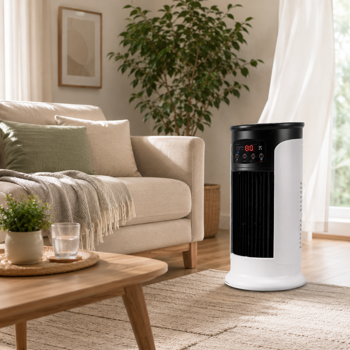 Compacte mini torenventilator met 3 snelheden en timer