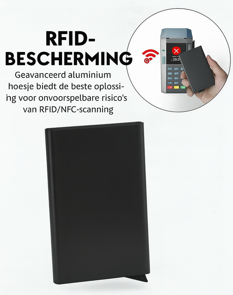 Uitschuifbare dunne pasjeshouder RFID - Zwart