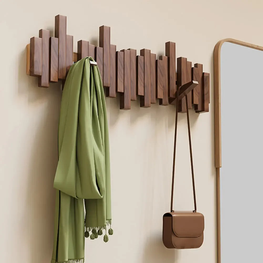 Houten wandkapstok met opklapbare magnetische haken
