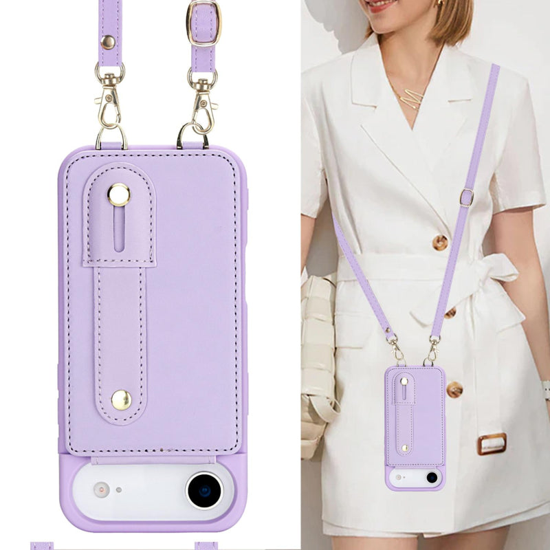 iPhone Air hoesje met pasjeshouder en draagkoord paars