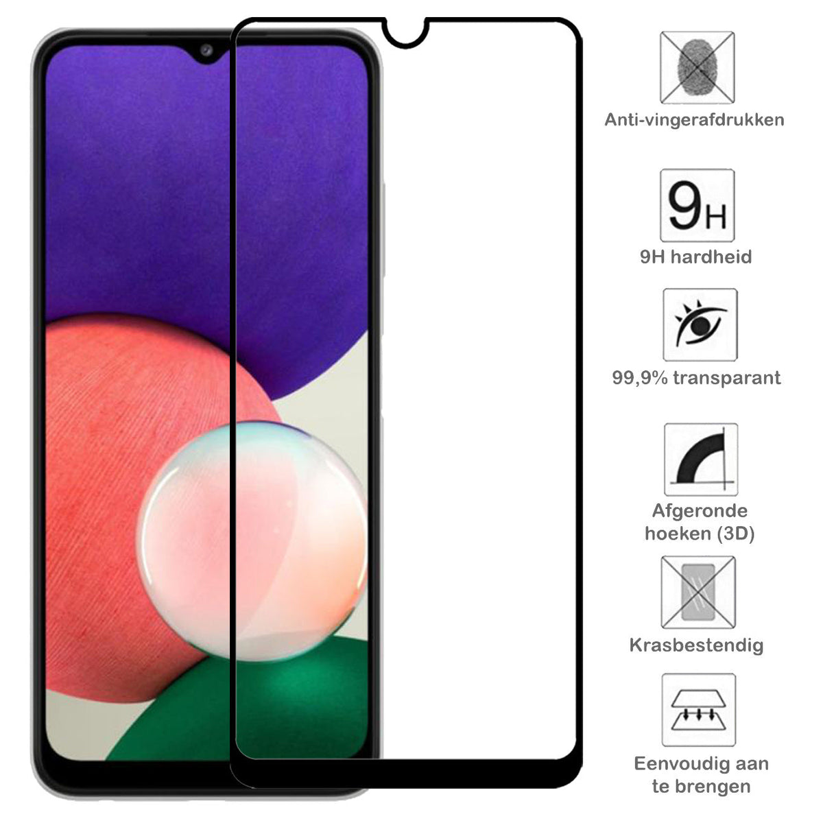 Screenprotector van gehard glas met zwarte randen
