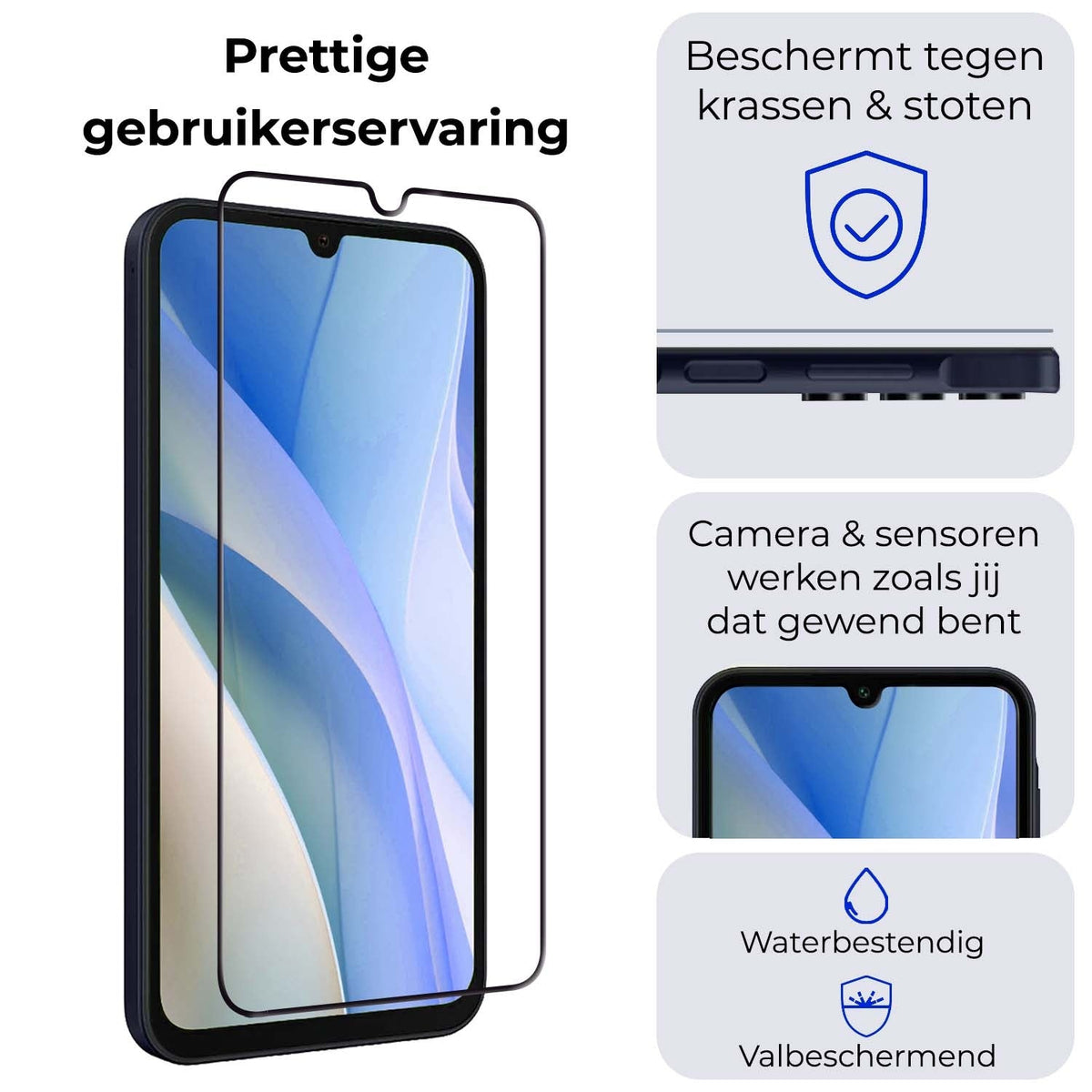 Full screen screenprotector met zwarte randen voor Samsung A15