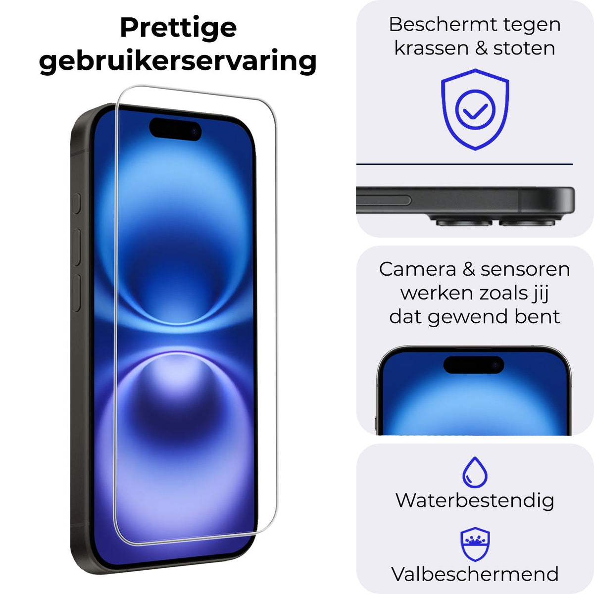 Screenprotector van gehard glas met installatieframe voor iPhone 16