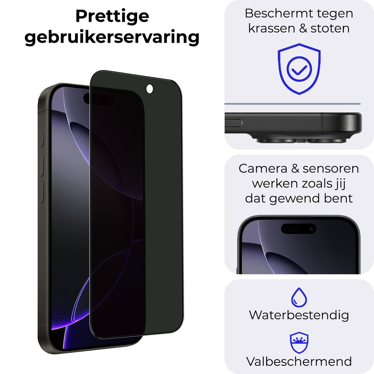 Glazen privacy screenprotector voor iPhone 16 Pro