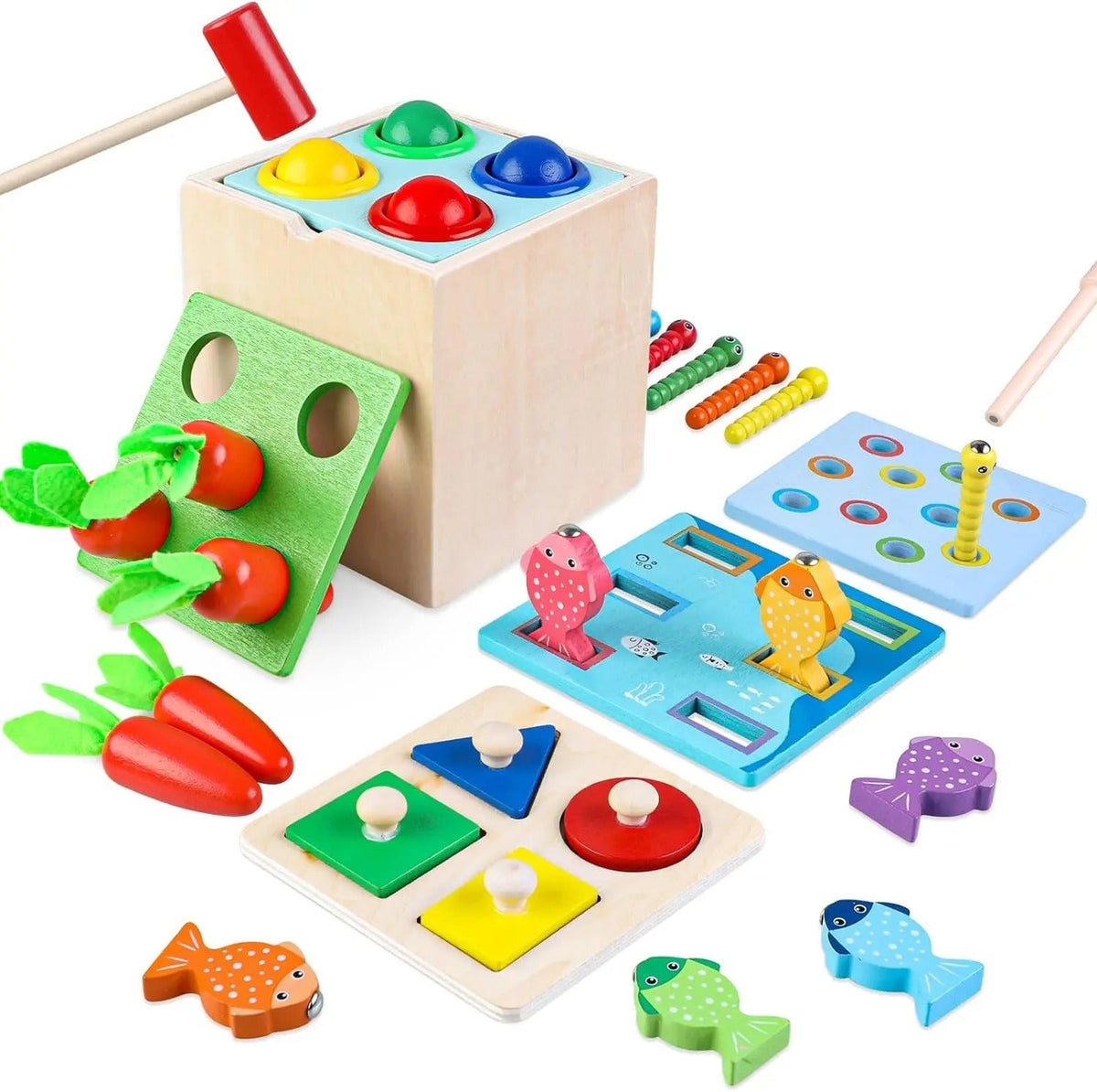 Houten Educatieve Activiteitenkubus Met 8-in-1 Speelfuncties