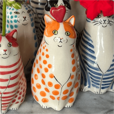 Keramische Kattenvaas met Stippenmotief