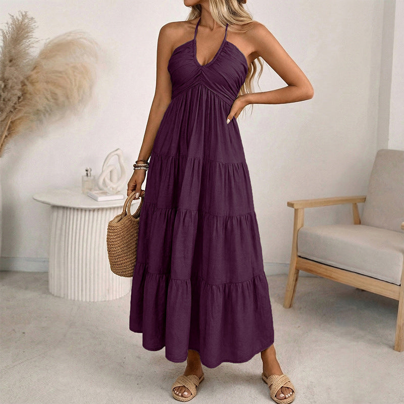 Dames maxi-jurk met halternek en open rug | LF10333491LVSS