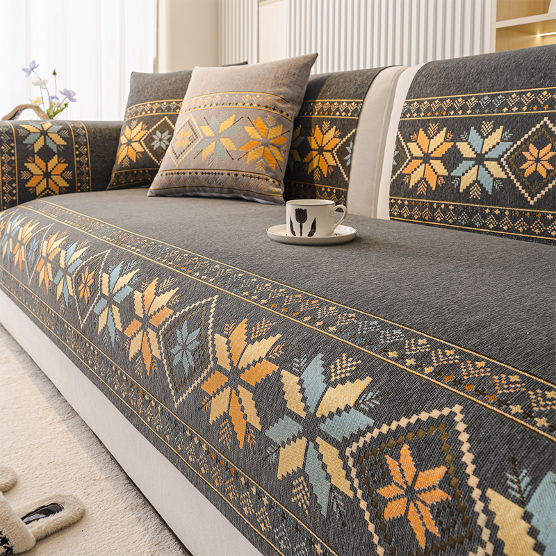Antislip chenille bankkussenhoes met geometrisch patroon