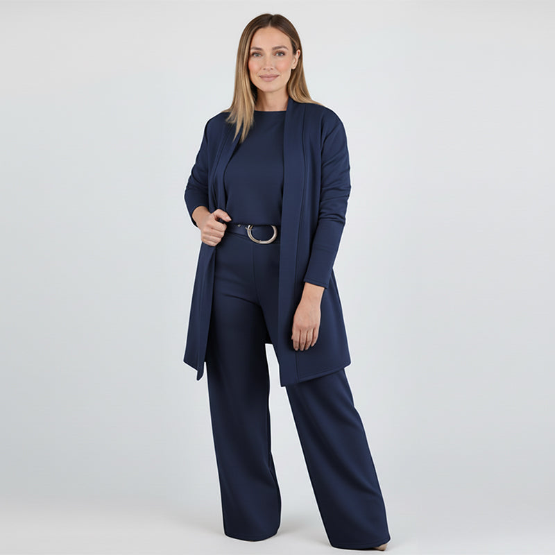Elegante driedelige dames set met lang vest top en broek
