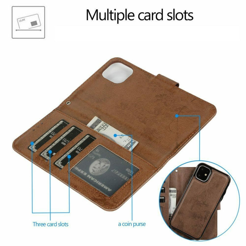 Magnetisch bookcase hoesje voor iPhone 11 met uitneembare houder