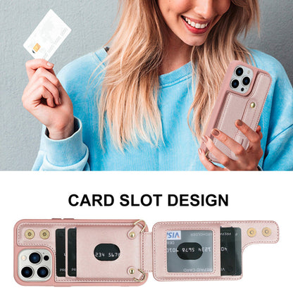 iPhone 16 Pro Hoesje met Pasjeshouder en Draagkoord Rosé Goud