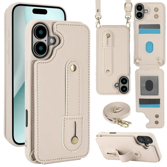 iPhone 17 Hoesje met Pasjeshouder en Draagkoord Beige/Wit