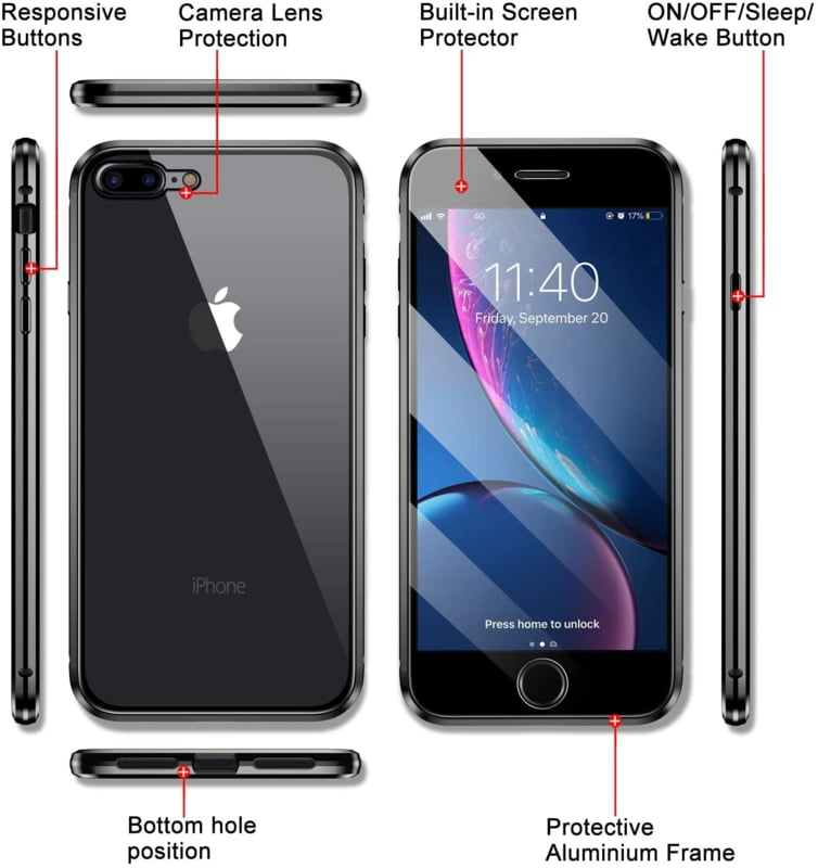 Magnetisch Telefoonhoesje met Dubbelzijdig Glas voor iPhone 7 Plus / 8 Plus