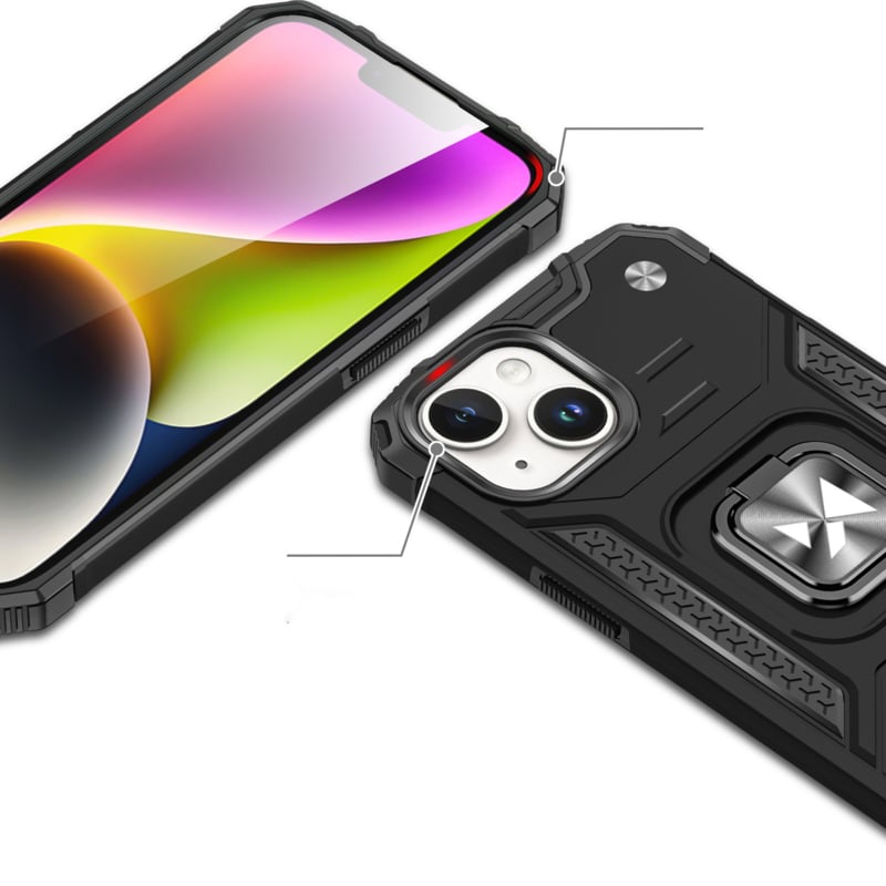 Stevig telefoonhoesje voor iPhone 15 Plus met ringhouder zwart