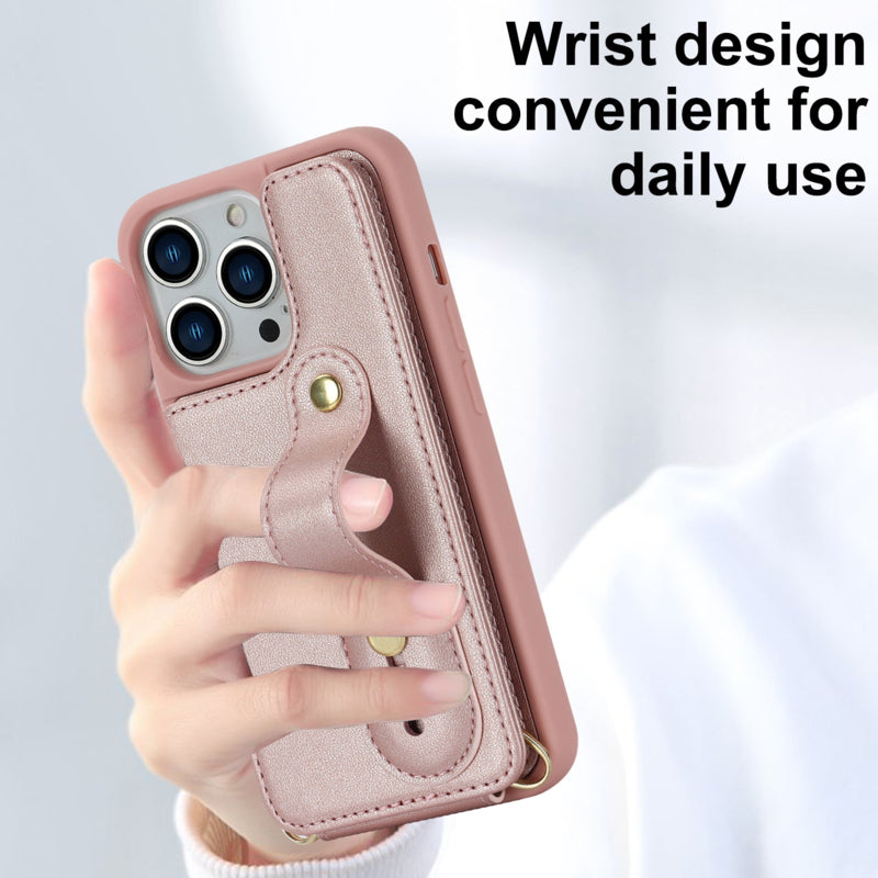 iPhone 16 Pro Hoesje met Pasjeshouder en Draagkoord Rosé Goud