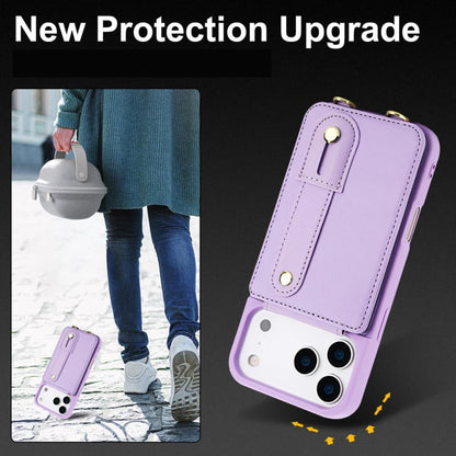 iPhone 17 Pro Max hoesje met pasjeshouder en draagkoord paars