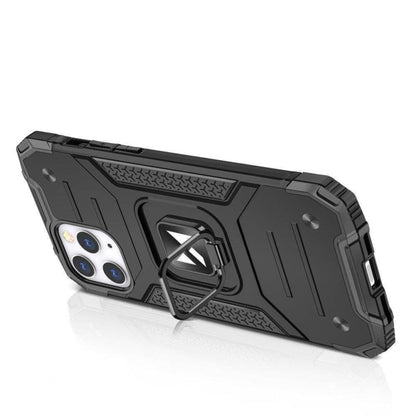 Schokbestendig armor telefoonhoesje met magnetische ringstandaard voor iPhone 14 Pro Zwart