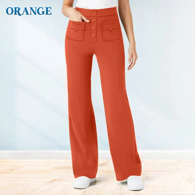 Comfortabele elastische casual damesbroek met hoge taille
