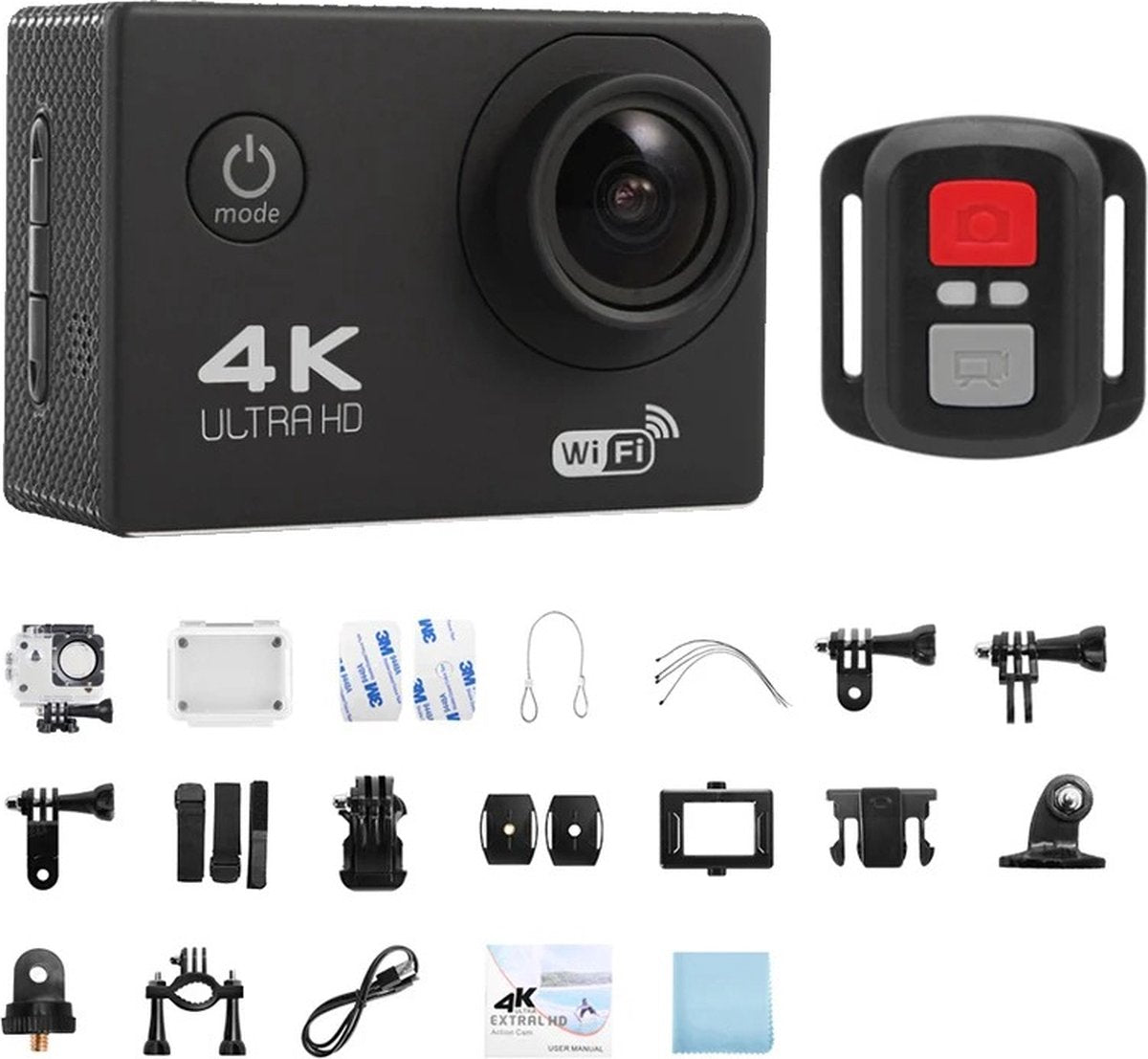 Waterdichte 4K action camera met afstandsbediening