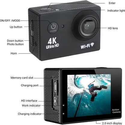 Waterdichte 4K action camera met afstandsbediening