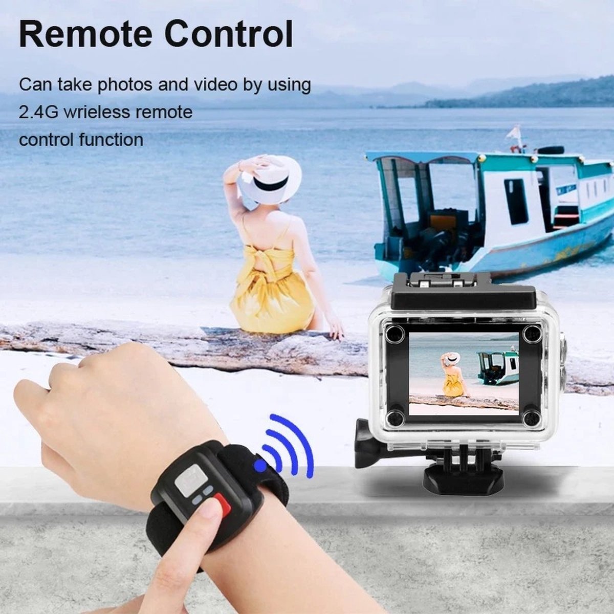 Waterdichte 4K action camera met afstandsbediening