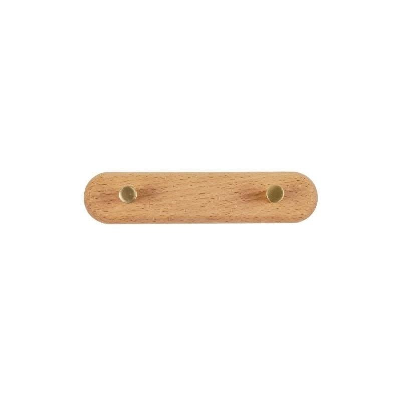 Houten wandkapstok met messing haken