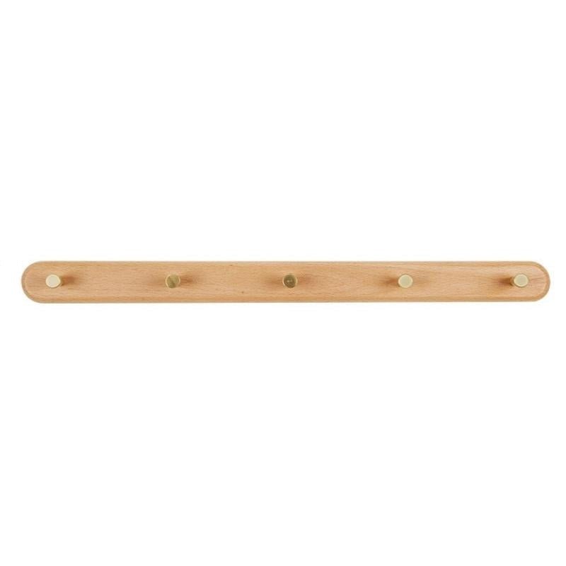 Houten wandkapstok met messing haken
