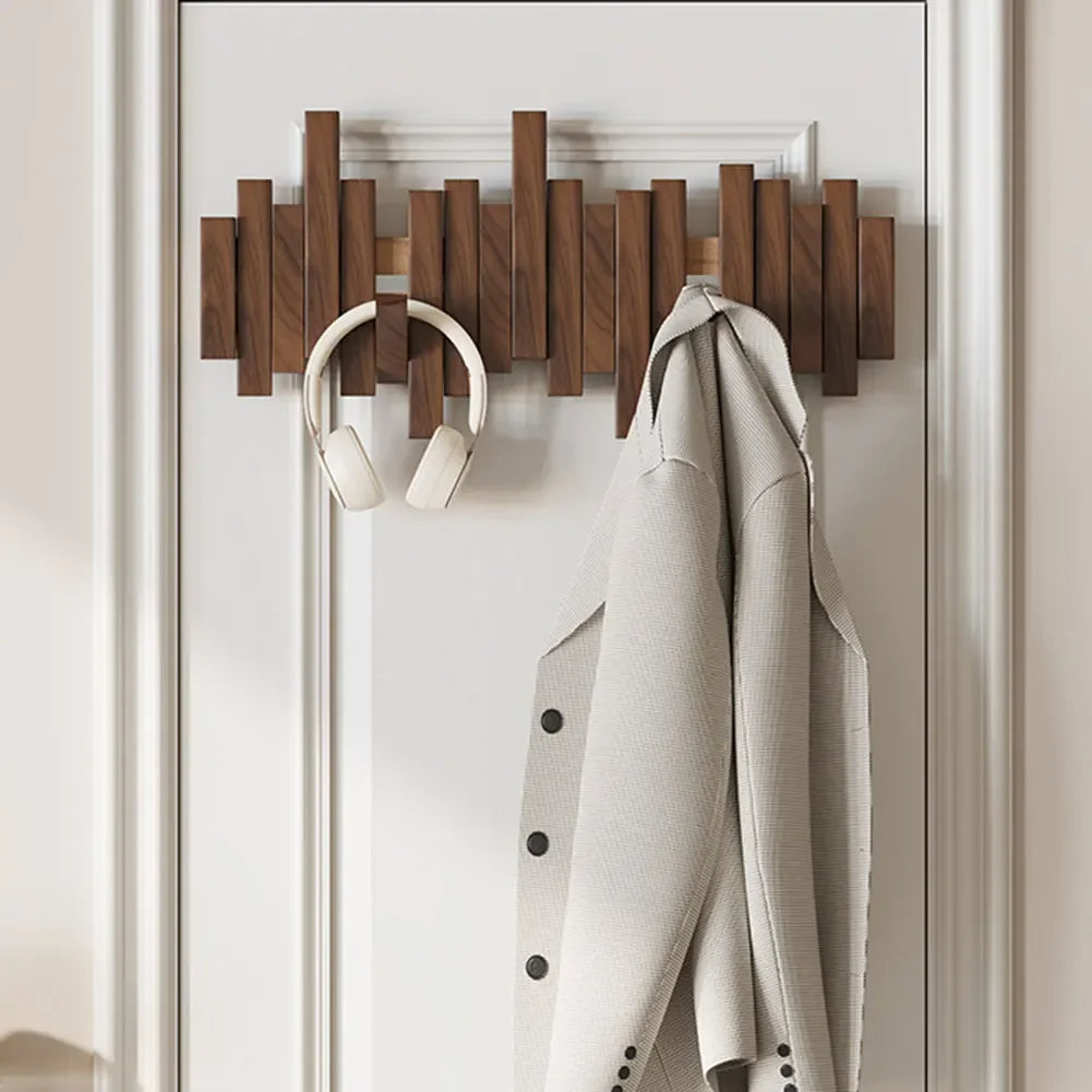 Houten wandkapstok met opklapbare magnetische haken
