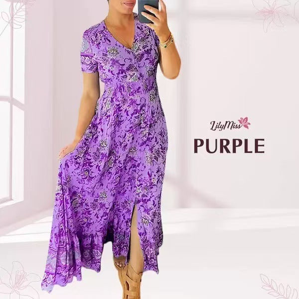 Damesjurk met bloemenprint en V-hals | LF10265005QLSS