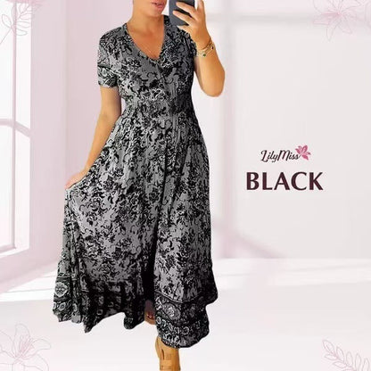 Damesjurk met bloemenprint en V-hals | LF10265005QLSS