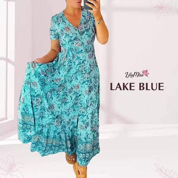 Damesjurk met bloemenprint en V-hals | LF10265005QLSS