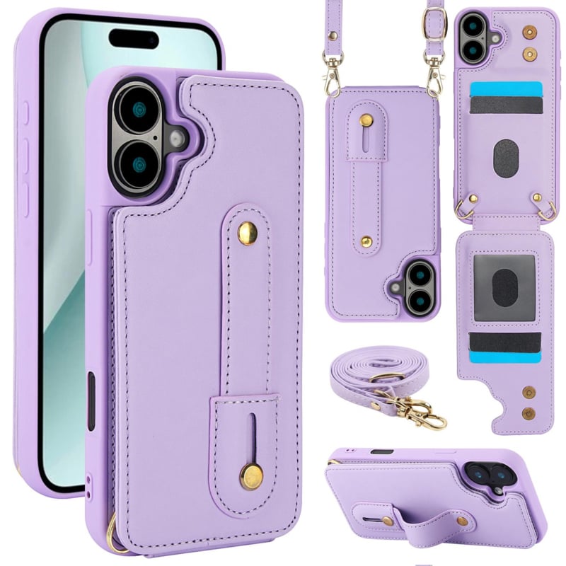 iPhone 17 Hoesje met Pasjeshouder en Draagkoord Paars