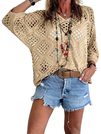 Boho Gehaakte Top voor Dames met V-Hals