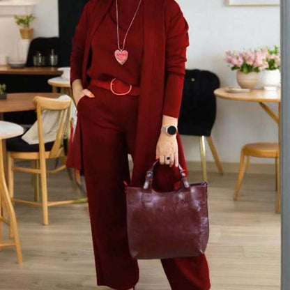 Elegante driedelige dames set met lang vest top en broek