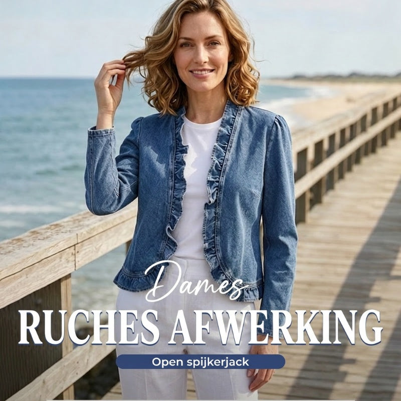 Dames spijkerjack met ruches en open voorkant