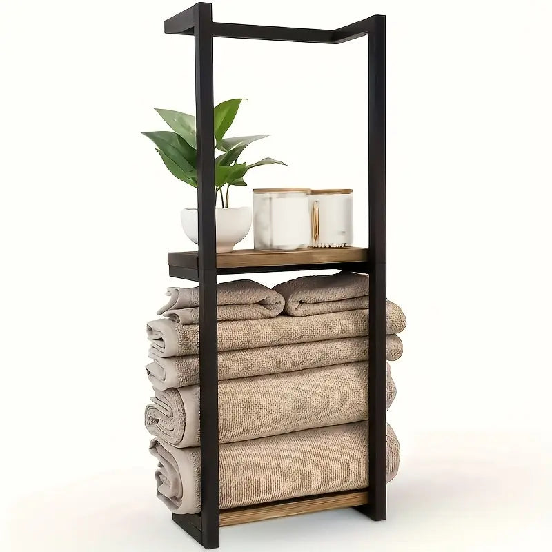 Handdoekenrek voor aan de wand met houten plank