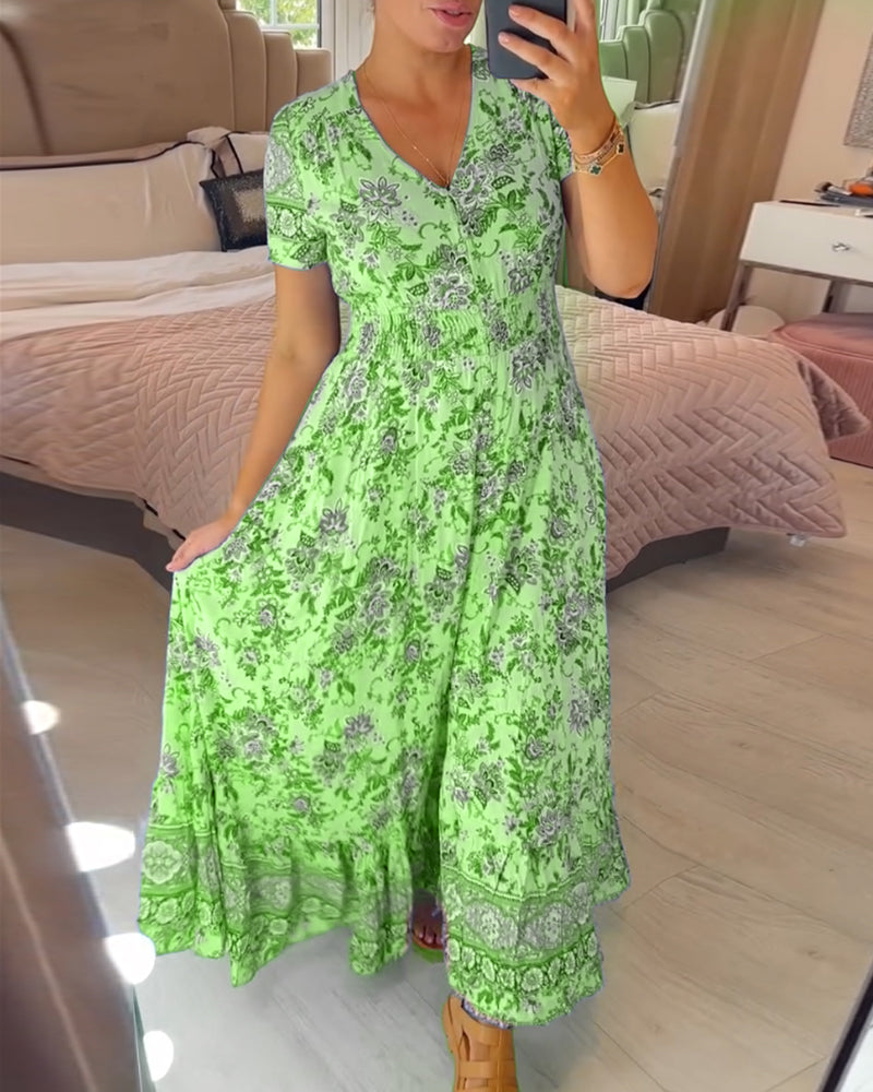 Damesjurk met bloemenprint en V-hals | LF10265005QLSS
