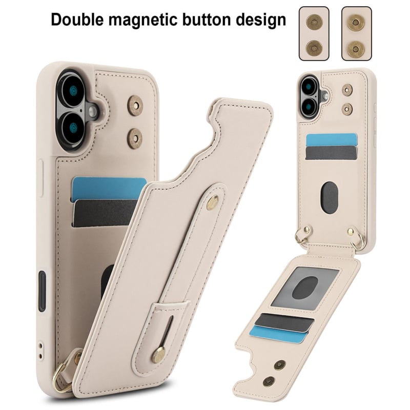 iPhone 16 Plus Hoesje met Pasjeshouder en Draagkoord
