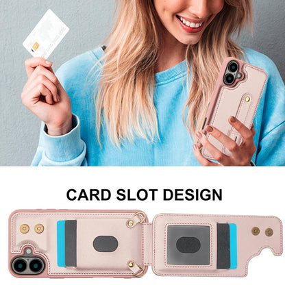 iPhone 16 Plus Hoesje met Pasjeshouder en Draagkoord Rosé Goud