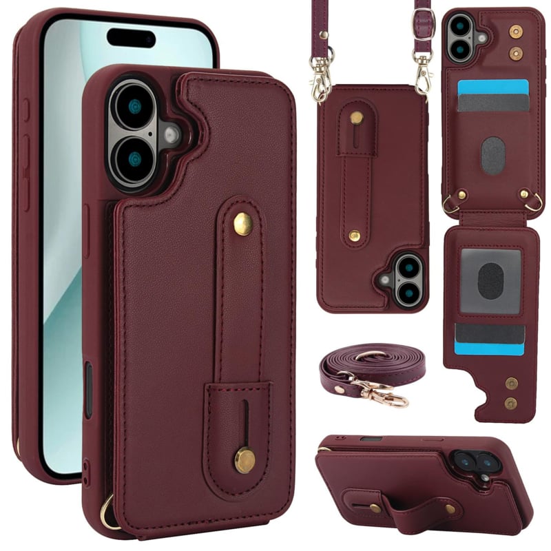 iPhone 16 Plus Hoesje met Pasjeshouder en Draagkoord