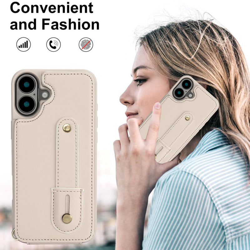 iPhone 17 Hoesje met Pasjeshouder en Draagkoord Beige/Wit