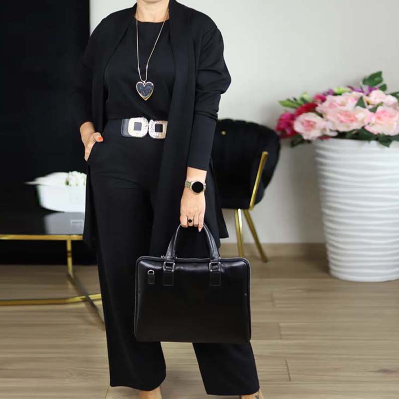 Elegante driedelige dames set met lang vest top en broek