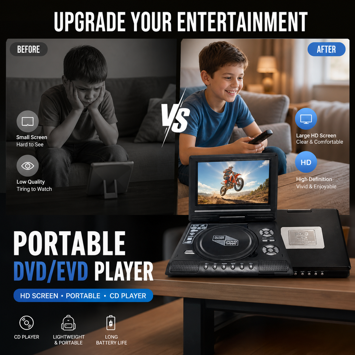 Draagbare HD DVD-speler van 7,8 inch met oplaadbare batterij | LN20250741EU