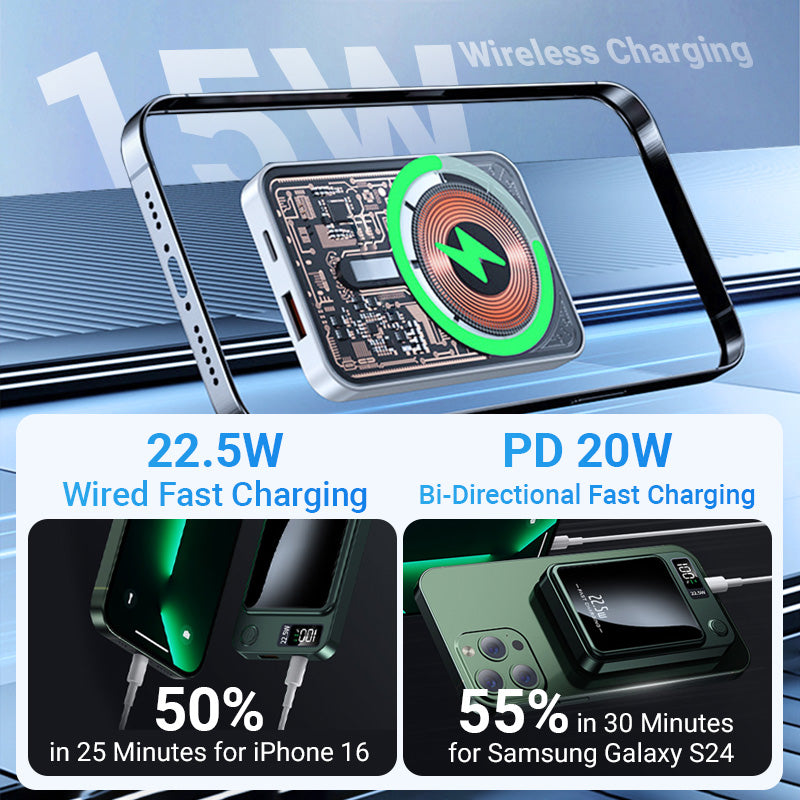 Magnetische draadloze snellader powerbank met led-display