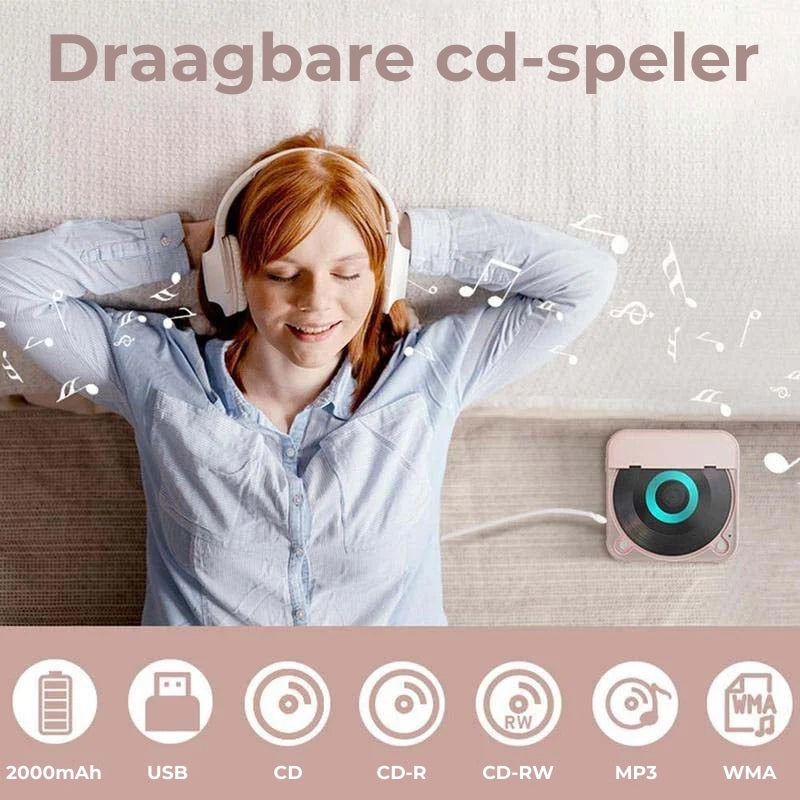 Draagbare cd-speler met bluetooth en oplaadbare batterij
