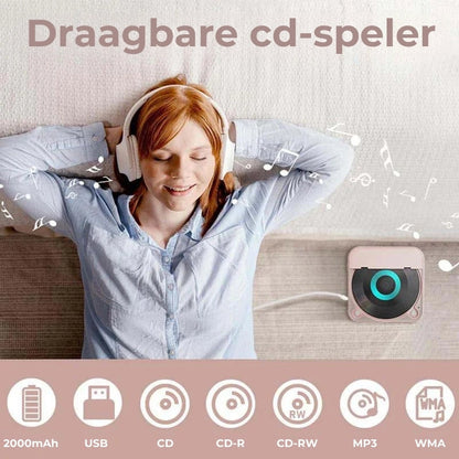 Draagbare cd-speler met bluetooth en oplaadbare batterij
