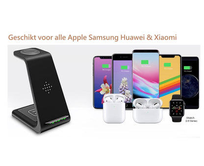 3-in-1 Draadloze Oplader voor Apple - Samsung - Huawei - Xiaomi - Airpods - Apple Watch