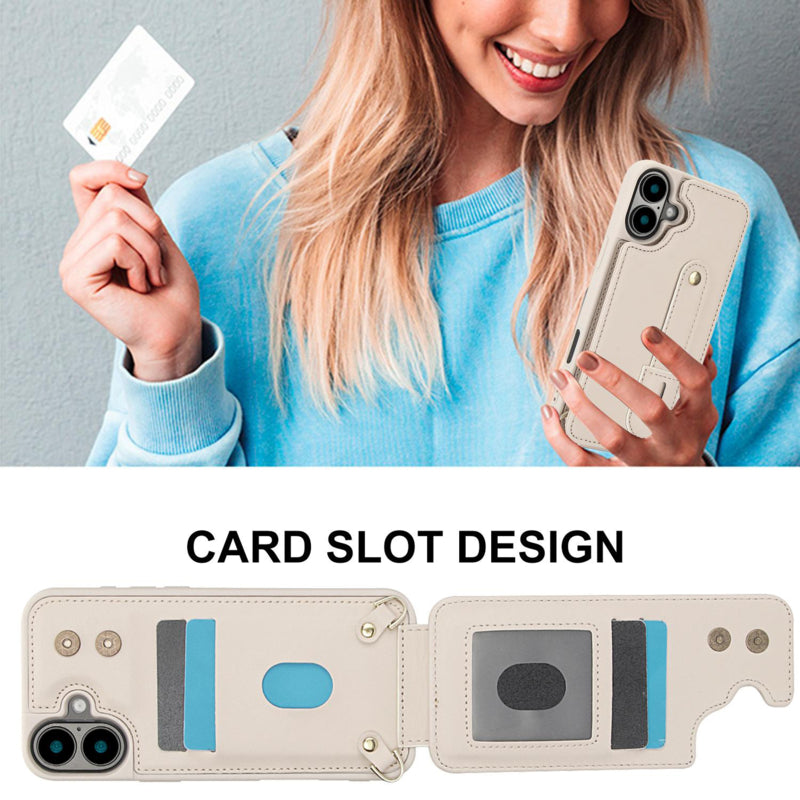 iPhone 17 Hoesje met Pasjeshouder en Draagkoord Beige/Wit