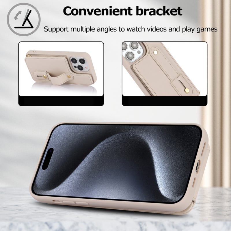 Leren telefoonhoesje met pasjeshouder en draagkoord voor iPhone 16 Pro Max