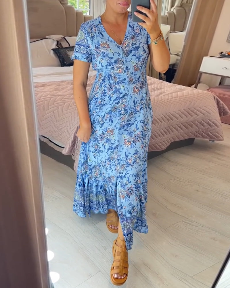 Damesjurk met bloemenprint en V-hals | LF10265005QLSS